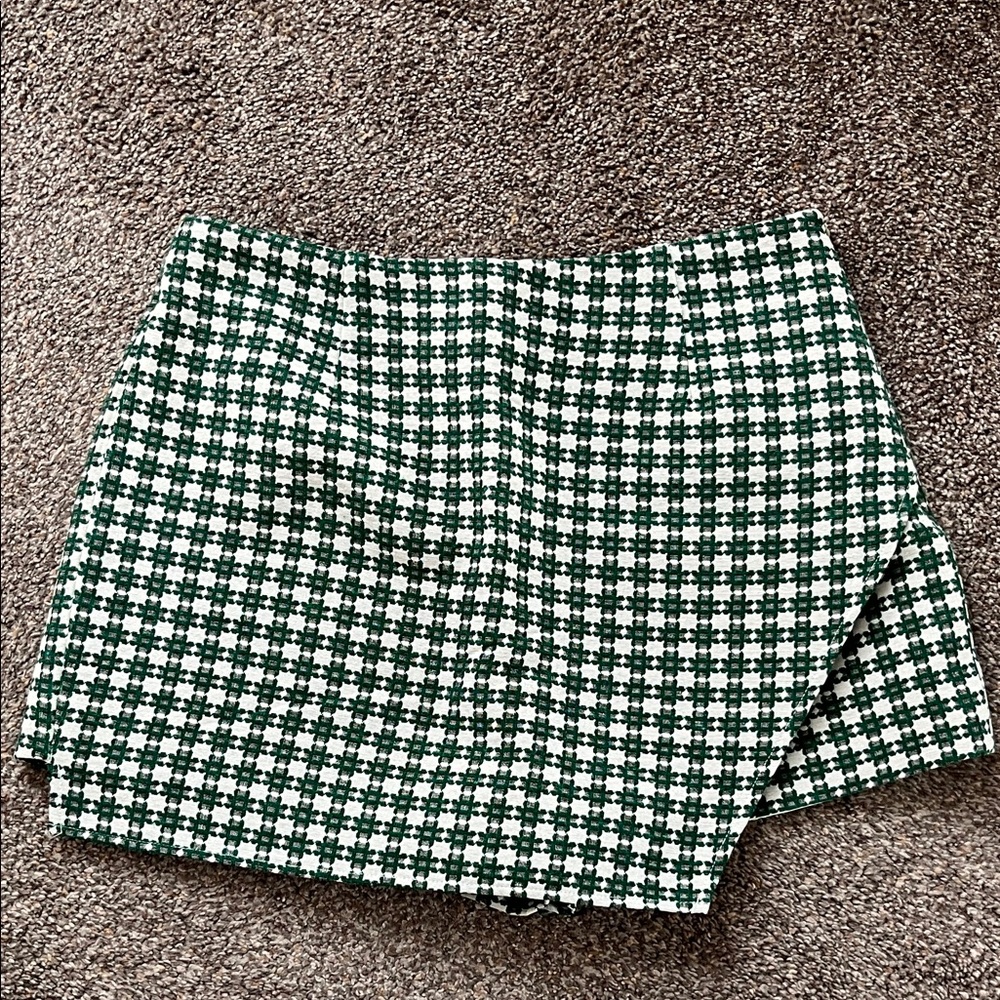 Green and White Checkered Women's Skort